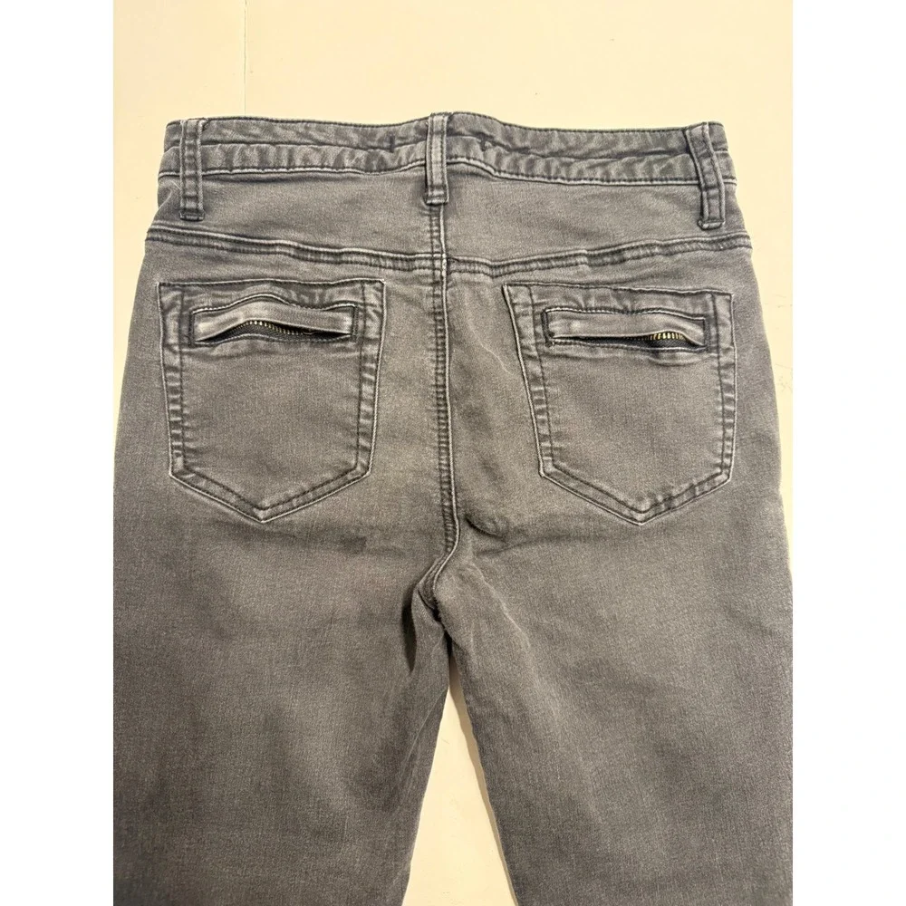 Free People Womens Moto Skinny Jeans Washed Black Button Fly Ankle Zip W26
